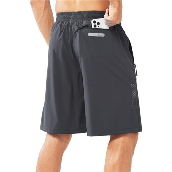 Mens Quick Dry Running Shorts 7in Gym Workout Tennis Hiking Zipper Pockets - Picture 2 of 7